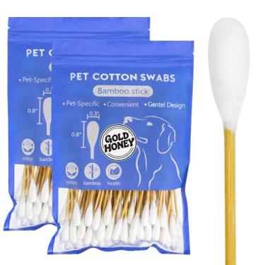 Imagem de GOLD HONEY Cotonetes grandes de algodão de 15 cm, 200 peças de cotonetes de orelha de cachorro com alça de bambu para cães, design delicado, sem fiapos, algodão canino para limpeza de orelhas