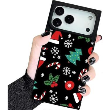 Imagem de Capa retangular de luxo para iPhone 17 Pro, capa retangular de design preto de árvore de Natal para mulheres grils homens TPU macio proteção borda absorção de choque fina capa rígida PC para iPhone 17
