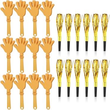 Imagem de 24 Pcs New Years Eve Party Noisemakers Supplies New Year Party Kit Includes 12 Hand Clappers 12 Metallic Fringed Party Blowers for 2026 New Years Party Supplies (Gold)