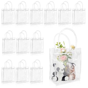 Imagem de Woosuke 12 sacos de presente transparentes com alças, pequena bolsa de plástico transparente para lembrancinhas de festa para casamento, aniversário, chá de bebê, negócios, sacolas transparentes