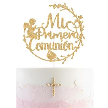 Imagem de Mi Primera Comunion Cake Topper, Spanish First Holy Communion, God Bless, Religious Christening/Baby Shower/Baby's 1st Birthday/Baptism Party Decorations, Gold Glitter