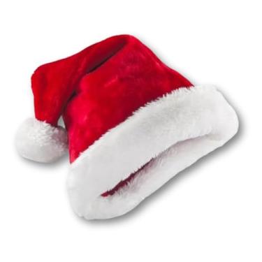 Imagem de Gorro Natal De Luxo Touca Papai E Mamãe Noel Chapéu Natalino - Gorros Malha De Veludo Liso Brilhante Vermelho Fantasia