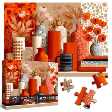Imagem de PICKFORU Burnt Orange Dreams Jigsaw Puzzles 1000 Pieces, Geometric Vase Bohemian Art Puzzles for Adults, Flower Plant Puzzle as Wall Decor