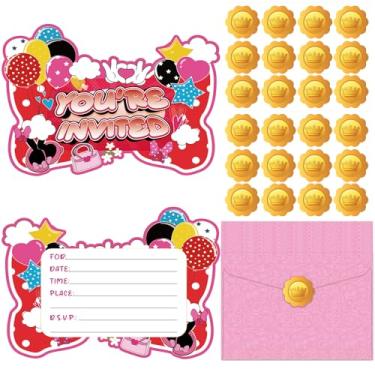 Imagem de 20 Pcs Pink Mouse Birthday Invitation Cards, Cartoon Mouse Party Invitation Cards For Girls Cute Animal Birthday Party Invitations With Sticker Labels 20 Envelope Gifts For kid Girls