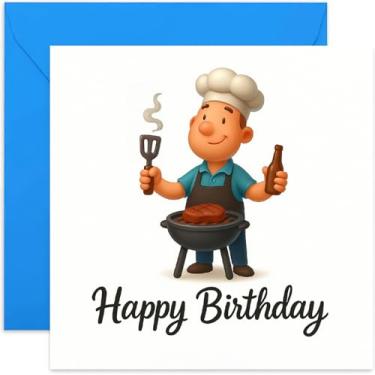 Imagem de Cartão de aniversário para pai, rei churrasco, design bonito e divertido para marido, namorado, neto irmão, quadrado, em branco por dentro com envelope premium