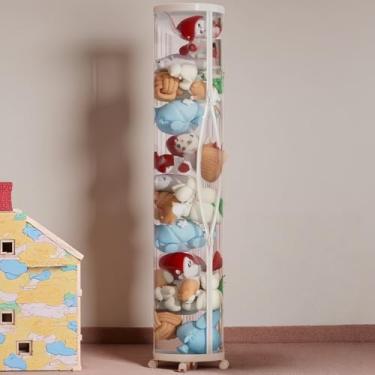 Imagem de Flarelyare Tubo grande de armazenamento de animais de pelúcia com rodas, organizador de brinquedos de 149 cm de altura com zíper duplo, recipiente de cilindro de PET transparente para organização de