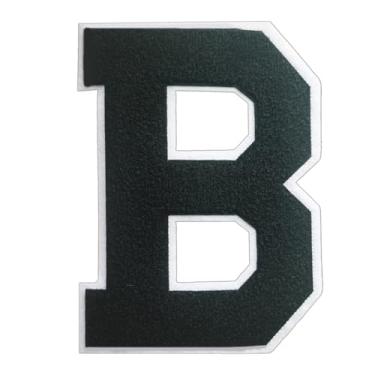 Imagem de 1 Patch de letra de chenille preto de 16,5 cm com borda branca – Adesivos do alfabeto para roupas, jaquetas, mochilas, chapéus para decoração personalizada, nome personalizado e artesanato. (B)