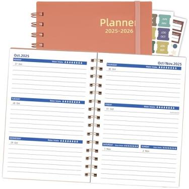 Imagem de Agenda de dia 2025-2026, calendário semanal e mensal, julho de 2025 a dezembro de 2026, agenda acadêmica de 18 meses, agenda com adesivo, tamanho A5, papel 100GSM, rosa