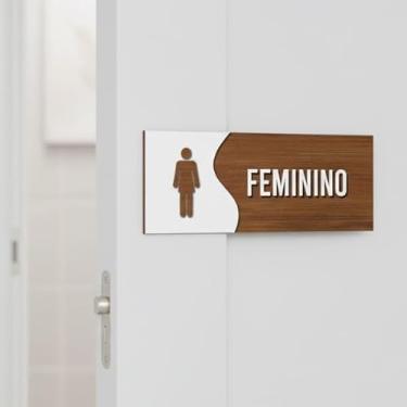 Imagem de Placa De Sinalização Para Banheiro Madeira Feminino