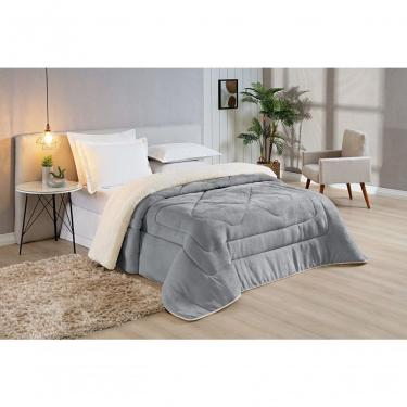 Imagem de Coberdrom Casal Padrão Sherpa Pele De Carneiro Conforto 01 Peça - Cinza