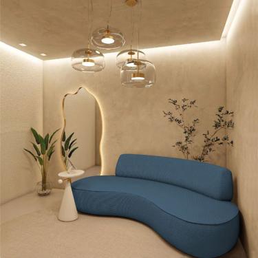 Imagem de Sofá Curvo Sala De Estar Recepção Consultório Amsterdã 250cm Linho Cor Azul Royal