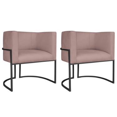 Imagem de Kit 02 Poltronas Decorativas Luna Base De Ferro Preto Linho Rosê