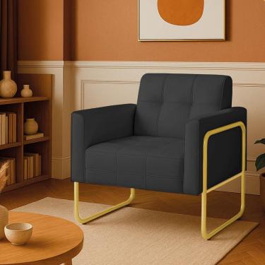 Imagem de Poltrona Sala Industrial Alta Tubo Dourado Elisa Sintético Grafite D03 - D'rossi