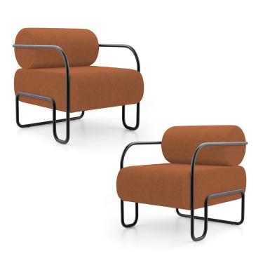 Imagem de Kit 02 Poltronas Decorativas Orgânica Living Miska Bouclê Terracota - Desk Design