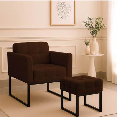 Imagem de Poltrona Sala E Puff Decorativo Industrial Elisa Suede D03 - D'rossi Marrom