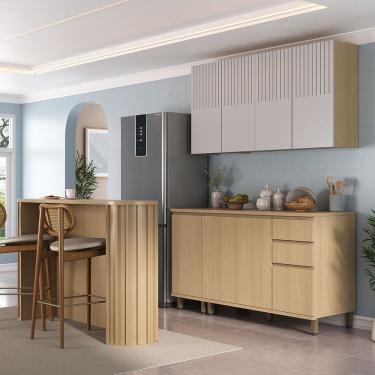 Imagem de Cozinha Compacta 100% Mdf 5 Pçs Tampo E Bancada 120cm Aura Carvalho Uv-cinza Cristal Pet