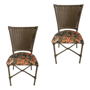 Imagem de 2 Cadeiras Vivara Mesa Jantar Estofada Cozinha Fibra Sintética Areia Assento floral Laranja