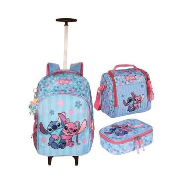 Imagem de Kit Mochila Stitch Angel Juvenil Escolar Rodinhas Luxcel