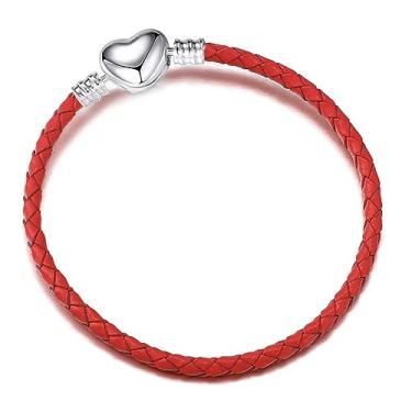 Imagem de NanMuc Pulseira de couro azul de 3 mm com fecho de pressão em barril de coração, feita à mão, feita à mão, com berloque europeu de Pandora, joia faça você mesmo, 16-21 cm, Medium, Couro, Sem Pedra