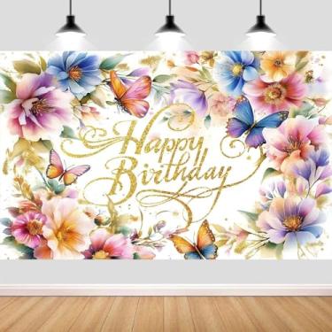 Imagem de Pano de fundo de borboleta floral de 1,8 x 1,8 m para meninas, mulheres, decoração de mesa de bolo, decoração de banner, adereços para fotos