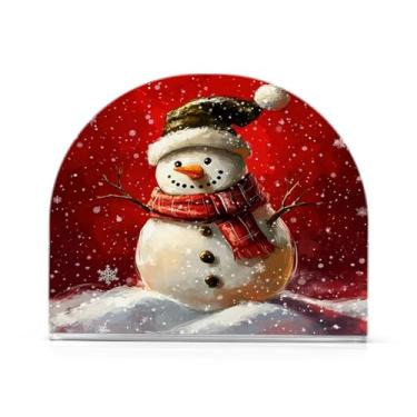 Imagem de Qilmy Bonito suporte de guardanapo de boneco de neve de Natal para mesas, porta-guardanapos de papel de placa acrílica elegante, dispensador de papel de seda independente moderno para sala de jantar