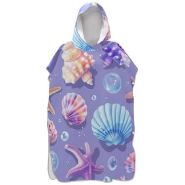 Imagem de Joisal Poncho de surfe leve para adultos trocador de roupa de banho com capuz bonito concha do mar estrela do mar roxo ponchos adultos para mulheres