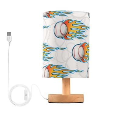 Imagem de Joisal Bolas de beisebol softball, abajur de mesa para escritório, abajur de linho, lâmpadas de cabeceira pequenas, lâmpadas laterais para sala de estar