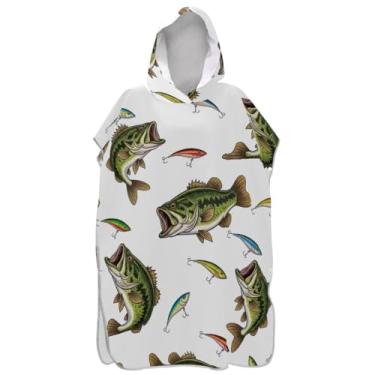 Imagem de Joisal Poncho de surfe trocador de roupão para praia Adul moletom toalha natação wearable praia ponchos para homens engraçado peixe branco
