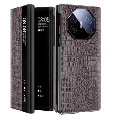 Imagem de LTLMYDAM Capa de couro genuíno para Huawei Mate XT, Smart Flip Side View Business Case Crocodile Texture Capa de proteção completa, marrom, XT