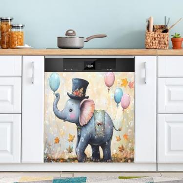 Imagem de Chapéu de balão de elefante azul ímãs de lava-louças capa decorativa capa reutilizável para lava-louças 58,4 cm x 66 cm