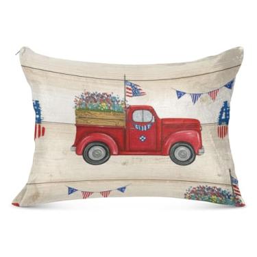 Imagem de Fronha decorativa grande de desenho animado vintage caminhão vermelho com zíper longo fronha King Queen padrão linda capa de travesseiro grande, tamanho do corpo, 53 cm x 137 cm