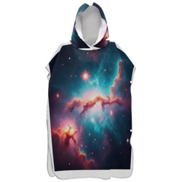 Imagem de Joisal Roupão leve para troca de poncho de surfe para adultos toalhas de banho de praia com capuz vibrante espaço cosmos nebulosa masculino poncho com capuz