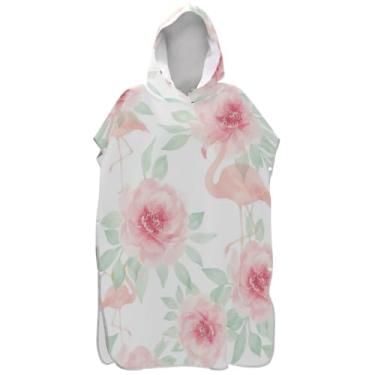 Imagem de Joisal Poncho de surfe leve para trocador de roupa de banho adulto toalha de banho com capuz bonito aquarela flor rosa flamingo ponchos adultos para mulheres