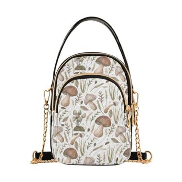 Imagem de TSENQUE Bandeira Americana EUA Bolsa feminina sobre o ombro estampada alça corrente bolsa de telefone Lady Bowler Satchel, Cogumelo de Ação de Graças de outono, 5.91x3.15x8.27inches