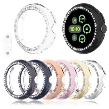 Imagem de HAYONLIY Pacote com 8 capas brilhantes compatíveis com o Google Pixel Watch 4 de 45 mm (2025), carrega com a capa ligada — é necessário acessório combinando, capa protetora rígida de policarbonato com