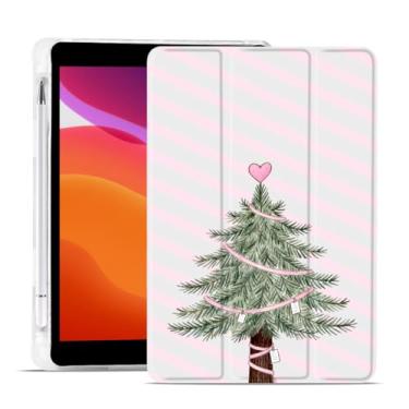 Imagem de MAYCARI Capa de Natal para iPad A16 27.9 cm 2025 com suporte para lápis, original rosa branco tiras árvore de Natal capa protetora traseira de TPU macio para iPad 10ª geração, capa fina hibernar