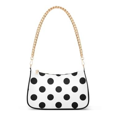 Imagem de Bolsa de mão marrom para noite em grãos de café para mulheres Hobo Clutch Bolsa de corrente de um ombro, Bolinhas, preto e branco