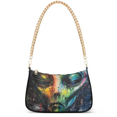 Imagem de Xray Flowers Bolsa moderna fantasia Hobo Party Clutch feminina designer bolsa de mão corrente pequena bolsa de ombro, Space Alien