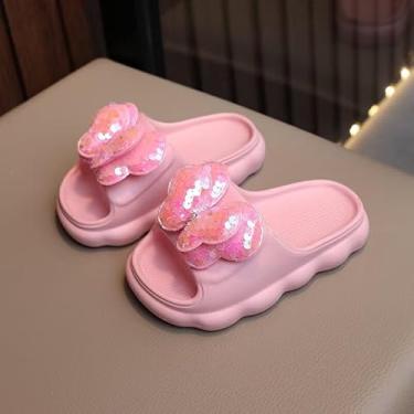 Imagem de Chinelos infantis com laço – sapatos fofos com sola antiderrapante para meninas, chinelos de uso interno, rosa, 8-8.5 Toddler