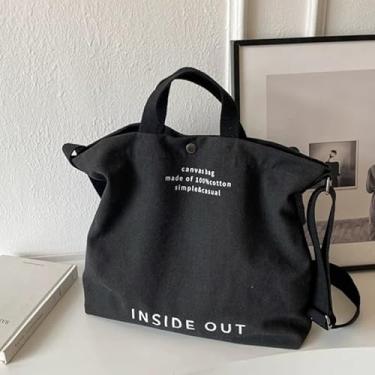 Imagem de Sacola de grande capacidade, bolsa casual moderna com fecho de zíper, design de impressão do alfabeto, adequada para mulheres que viajam, compras, viagens - preta