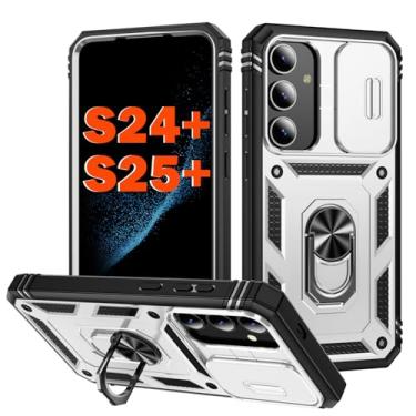 Imagem de PASNEW Capa para câmera Samsung S25 Plus/S24 Plus e suporte de metal, capa rígida protetora à prova de choque multicamadas militares para Galaxy S25+/S24+, 17 cm, branca