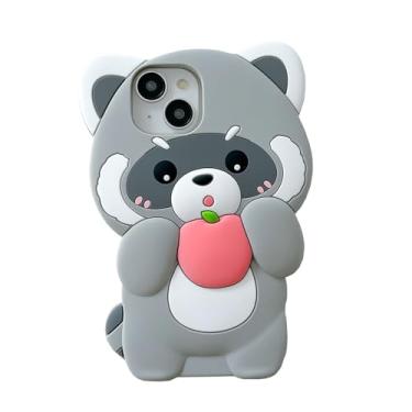 Imagem de YAKVOOK Capa de urso para iPhone 15 Pro Max, Kawaii, desenho de silicone 3D, guaxinim, divertida, de borracha macia, à prova de choque, capa protetora para mulheres e meninas