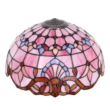 Imagem de Cúpula barroca rosa de 40 cm (16 polegadas) - Somente para substituição - Estilo Tiffany - Cúpula de vitral - Cúpula retrô para lanterna - Adequada para abajur de mesa, abajur de chão e lumi