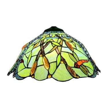 Imagem de Cúpula de reposição Tiffany, 40,6 x 22,9 cm, com estampa de libélula em vitral, estilo vitoriano vintage, na cor verde, ideal para abajures de mesa, de chão, pendentes e de teto.