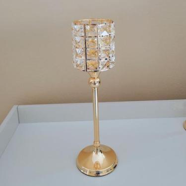 Imagem de Castiçal Porta Velas Dourado Com Cristal Elegante Luxo  37cm - LUTHER 