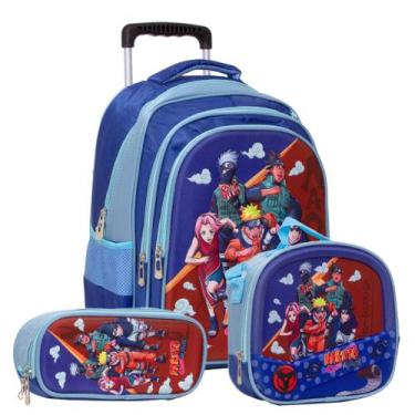 Imagem de Kit Mochila Infantil Rodinhas Naruto Menino Tam G Com Estojo - Toys 2U