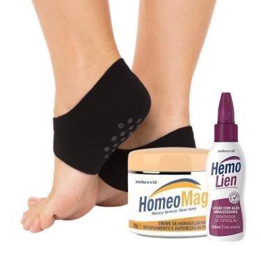 Imagem de Kit Meia Calcanheira Creme Hidratação Pés Rachados HomeoMag e Loção He