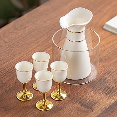 Imagem de Conjunto de saquê de cerâmica, conjunto de saquê japonês, copo de saquê moderno usado para festa em casa e ótimos presentes, copos de saquê + pote de saquê + copo transparente para preservação do