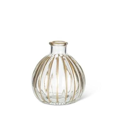 Imagem de Abbott Collection Vaso canelado com listras douradas, pequeno, 8 cm, transparente, vidro