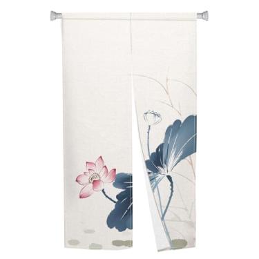 Imagem de XMJJKUF Cortina de porta longa Noren tradicional tapeçaria de porta Feng Shui tratamento de janela chinês lótus impresso cortinas de porta para pendurar divisória de quarto japonesa painel de cozinha